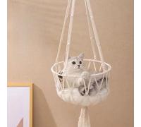 Handcrafted Macrame Cat Swing, Woven Hanging Cat Cozy Nest, Bohemian Style Indoor Cat Bed for Medium to Large Cats, Wall-Mounted Cat Resting Spot Decor (A,19.7")