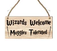 Handcrafted Magical Quotes Wooden Plaque: Rustic Décor - FSC-Certified Wood, British-Made - Perfect for Fans, Home & Gifts - Bedroom Sign Muggles Tolerated (Small: 19 cm (H) × 9 cm (W))