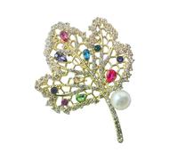 Handcrafted Maple Brooch Antique-Inspired Alloy With Glittering Crystals Versatile Her Formal & Everyday Occasions Decorative Maple Pin