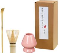 Handcrafted Matcha Whisk Set of 3 - Traditional Bamboo Whisk (100-prong Chasen), Bamboo Scoop & Celadon Holder, Perfect Set for Tea Enthusiasts to Prepare a Traditional Cup of Matcha