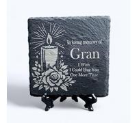 Handcrafted Memorial Stone Candle Holder - Natural Stone, Square Shape 11cm x 11cm (4.3" x 4.3") with Free Stand - Variations Family Member Plaques (Gran)