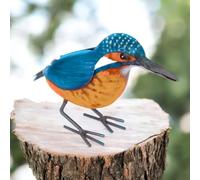 Handcrafted Metal Bird Ornaments - Weather-Resistant Decorative Sculptures for Garden, Patio & Indoor Décor - Kingfisher & Blue Tit Designs - Durable Outdoor Wildlife Statues (Metal Kingfisher)