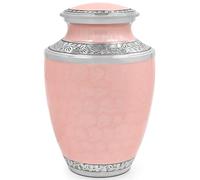 Handcrafted Metal Cremation Urn for Human Ashes - Cremation Urn for Adult Human Ashes Adult Female and Male, Decorative Burial Urn, Funeral Urns for Women, Men 10" (Pink & Silver) - CLEENTABLE