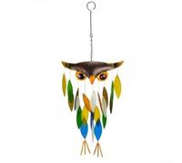 Handcrafted Metal Owl Wind Chime 16.9in Multicolor