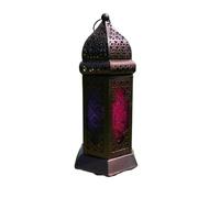 Handcrafted Moroccan Lantern, Purple & Pink Glass (H30 x D14cm) - Tall Tealight Candle Holder for Indoor & Outdoor Use - Ideal for Home & Garden - Hanging or Standing Options - Decorative Lantern