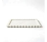Handcrafted Natural Marble Tray with Fan-Shaped Edge, Scalloped Rectangle Luxury Vanity Tray for Bathroom Kitchen Counter, Decorative Tray for Dresser Home Decor (Large White Marble, 11.8 * 7.87inch)