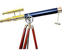 Handcrafted Nautical Maritime Harbor Master Floor Standing Telescope Brass & Leather Wrapped Adjustable Wooden Legs Tripod