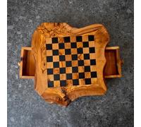 Handcrafted Olive Wood Chess Set with Dual Drawers - Elegant Solid Wood Chessboard with Storage for Pieces, Unique Artisan Design, Premium Gift for Chess Lovers (16cm x16cm Playing area, black)