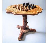 Handcrafted Olive Wood Chess Table Set with Pieces | Unique Rustic Chess Board Tabletop Game | Fantasy Inspired Wooden Chess Table | Decorative Chess Lovers Gift Idea | Natural Wood Game Table