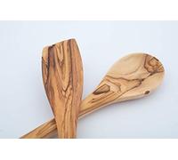 Handcrafted Olive Wood Cooking Spoon & Spatula (10 Inch Set of 2 Pieces) Carved by Talented Artists in Bethlehem, Practical Wooden Utensils Last for So Long, Resistant of Scratch