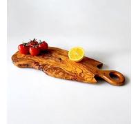Handcrafted Olive Wood Cutting and Serving Board with Handle | Rustic Natural Edge Charcuterie Platter, Cheese Board, and Kitchen Decor | Durable Eco-Friendly | Unique Grain Pattern (35 cm)
