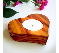 Handcrafted Olive Wood Heart-Shaped Tealight Candle Holder | Rustic Natural Wood Grain Design | Perfect for Home Decor Weddings Gifts Valentines Airbnb Hotel Host Decor | Durable Candle Accessory