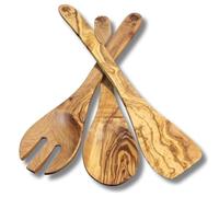 Handcrafted Olive Wood Kitchen Utensil Set of 3, 30 cm - Cooking Spatula, Spoon, Slotted Turner
