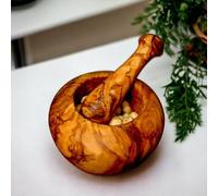 Handcrafted Olive Wood Mortar and Pestle Set | Rustic Kitchen Grinder for Herbs, Spices, and Pesto | Naturally Finished Wooden Mortar with Unique Grain Patterns (Natural wood, 8 cm)