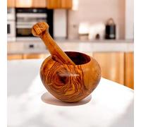 Handcrafted Olive Wood Mortar and Pestle Set | Rustic Kitchen Grinder for Herbs, Spices, and Pesto | Naturally Finished Wooden Mortar with Unique Grain Patterns (Natural Olive Wood, 10 cm)