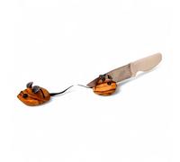 Handcrafted Olive Wood Mouse Knife Holder Set Decorative Animal Shaped Kitchen Accessory Unique Cute Knife Rest with Metal Ears Tail Perfect for Dining Table Gift and Countertop Display