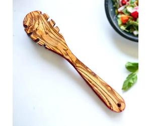 Handcrafted Olive Wood Pasta Server - Natural Wooden Spaghetti Spoon for Cooking & Serving - Eco-Friendly, Durable, Non-Stick Kitchen Utensil - Rustic Mediterranean Kitchen Tool