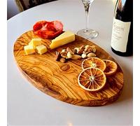Handcrafted Olive Wood Round Serving Platter | Rustic Decorative Tray | Charcuterie Board Cheese Plate | Table Centerpiece Eco-friendly and Durable Kitchenware with Natural Grain Patterns (40 cm)