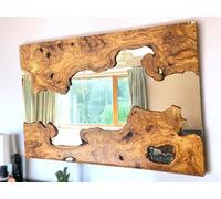 Handcrafted Olive Wood Rustic Mirror | Unique Live Edge Wall | Natural Wood Frame Mirror | Artisan-Made Home | Sustainable Design (60 cm x 45)
