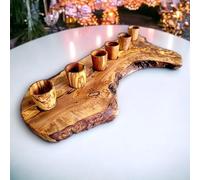 Handcrafted Olive Wood Shot Glass Set with Natural Wooden Stand - Unique 5-Piece Drinkware Set for Home Bar, Parties & Gifts - Rustic, Eco-Friendly Shot Glass Holder (6 Cups)