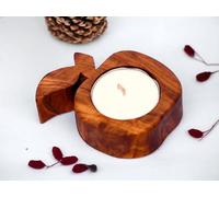 Handcrafted Olive Wood Tealight Candle Holder | Natural Rustic Decorative Candle Stand for Home Decor Gift | Eco-Friendly Wood Candle Holder | Apple (8cm * 7cm * 2cm)