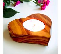 Handcrafted Olive Wood Tealight Candle Holder | Natural Rustic Decorative Candle Stand for Home Decor Gift | Eco-Friendly Wood Candle Holder | Heart (8cm * 8cm * 2cm)