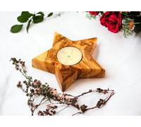 Handcrafted Olive Wood Tealight Candle Holder | Natural Rustic Decorative Candle Stand for Home Decor Gift | Eco-Friendly Wood Candle Holder | Star (10cm * 10 cm * 2cm)