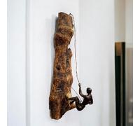 Handcrafted Olive Wood Wall Decor with Metal Climbing Man Figurine | Unique Rustic Wall Art Sculpture for Home or Office | Natural Wood and Metal Artwork for Modern or Vintage Decor