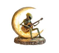 Handcrafted Ornament Alien Figurine Collectible Alien Figure Unique Desk Sculpture,Acrylic Statue,Boho Figurine And Acrylic Moon Guitarist Sculpture For Unique Desk And Coffee ( Khaki,17X20CM)