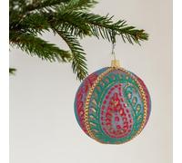 Handcrafted Ornament | Eco-Friendly Holiday Décor | Unique Gift for Festive Celebrations (Purple with Pink and Teal Paisley, 8cm)
