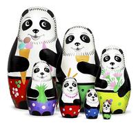 Handcrafted Panda Nesting Dolls Set 7 Piece - Hand Painted Russian Matryoshka - Animal Themed Stacking Dolls - Handmade Wooden Decorations - Mini Panda Bear Surprise Inside