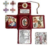 Handcrafted Pocket Devotional, Christian Folding Pocket Shrine, Faith Edition Contains Elements Of Jesus, Portable Catholic Pocket Shrine With Cross, Embroidered Quilt Christian Gift(Red)