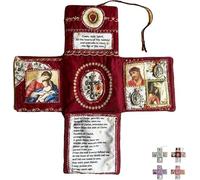 Handcrafted Pocket Devotional - Faith Edition,10" Catholic Travel Prayer Kit with Cross,Foldable Cross-Shaped Fabric Pouch,Saint Images & Spanish Prayers,Christian Gift (Red)