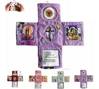 Handcrafted Pocket Devotional - Faith Edition, CatholicTravel Prayer Kit with Cross, Mini Handcrafted Pocket devotional, Portable Pockets Shrine Catholic, Foldable Cross-Shaped Fabric Pouch (Purple)