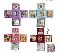 Handcrafted Pocket Devotional - Faith Edition, Handmade Embroidered Catholic Pocket Shrine with Silver Cross, Prayer Quilt, Mini Scripture Quilts, Sympathy, Remembrance Christian Gift(4 colors)