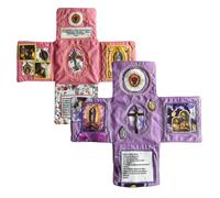 Handcrafted Pocket Devotional - Faith Edition, Mini Embroidered Prayer Quilt with Silver Cross, Saint Images & Spanish Prayers, Foldable Catholic Shrine, Christian Gift for Daily Reflection (C+D)
