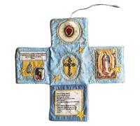 Handcrafted Pocket Devotional - Faith Edition, Prayer Quilt with Silver Cross Inside, Embroidered Catholic Pocket Shrine, Foldable Scripture Fabric Pouch for Remembrance Christian Gift (Blue)