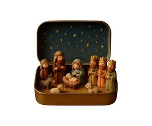 Handcrafted Pocket Nativity Scene Gift Tin | 13*2.5*8 Cm Resin Jesus Nativitys Set Ornaments | Mini Christmas Nativity Sets with the Holy Family Sheep | Religious Ornament Gift for Desk Shelf Bedroom