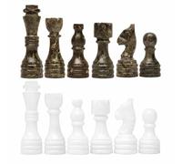 Handcrafted Premium Marble Chess Pieces Set - Elegant 32-Piece Replacement for 12-15 Inch Chess Boards Storage Box (Grey and White)