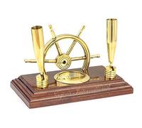 Handcrafted Premium Office Decor Pen Holders with Nautical Helmet | Ship Wheel | Navigational Compass | Home DecorativePirate's Gift | Nagina International (Polished Half Wheel)