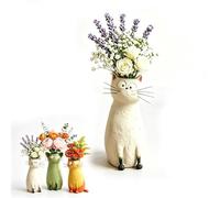 Handcrafted Quirky Cat Vase, Cute Kitty Planter for Small Blooms, Whimsical Resin Flower, Desk Shelf Decor, for Lovers(White)
