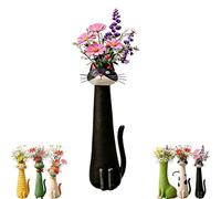 Handcrafted Quirky Cat Vase, Whimsical Ceramic Cat Flower Vase, Funny Cat-Shaped Vase for Flowers, Tiny Animal Home Office Decor for Desks & Bookshelves, Unique Gift for Cats Lovers (F)