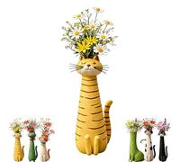 Handcrafted Quirky Cat Vase, Whimsical Ceramic Cat Flower Vase, Funny Cat-Shaped Vase for Flowers, Tiny Animal Home Office Decor for Desks & Bookshelves, Unique Gift for Cats Lovers (A)