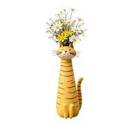 Handcrafted Quirky Cat Vase, Whimsical Ceramic Cat Flower Vase, Funny Cats Flower Vases Ornaments, Tiny Animal Home Office Decor for Desks & Bookshelves, Unique Gift for Cats Lovers (#F)