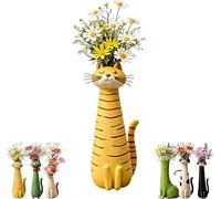 Handcrafted Quirky Cat Vase, Whimsical Ceramic Cat Flower Vase, Funny Cats Flower Vases Ornaments, Tiny Animal Home Office Decor for Desks and Bookshelves, For Cat Lovers and Home Decoration (B)