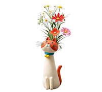 Handcrafted Quirky Cat Vase, Whimsical Ceramic Cat Flower Vase, Funny Cats Flower Vases Ornaments, Tiny Animal Home Office Decor for Desks & Bookshelves, Unique Gift for Cats Lovers (#A)