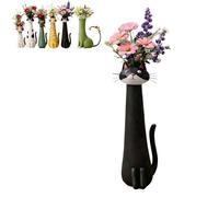 Handcrafted Quirky Cat Vase, Whimsical Ceramic Cat Flower Vase, Funny Kitty Planter for Desk & Shelf, Boho Home Decor, Unique Gift for Cats Lovers (D)