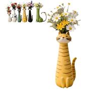 Handcrafted Quirky Cat Vase, Whimsical Ceramic Cat Flower Vase, Funny Kitty Planter for Desk & Shelf, Boho Home Decor, Unique Gift for Cats Lovers (A)