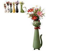 Handcrafted Quirky Cat Vase, Whimsical Ceramic Cat Flower Vase, Funny Kitty Planter for Desk & Shelf, Boho Home Decor, Unique Gift for Cats Lovers (F)