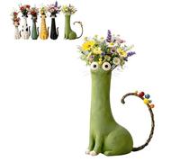 Handcrafted Quirky Cat Vase, Whimsical Ceramic Cat Flower Vase, Funny Kitty Planter for Desk & Shelf, Boho Home Decor, Unique Gift for Cats Lovers (C)